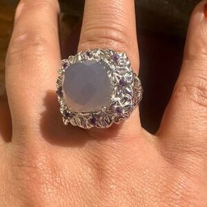 Elegant Sterling Silver stamped 925 and Purple Gemstone Ring
